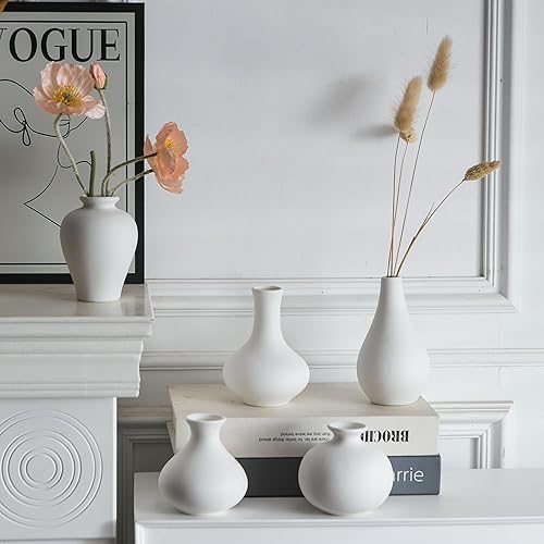 Miniatura 4 de Jarrones blancos pequeños, juego de 5 jarrones de cerámica para hierba de las pampas, flores, jarrones decorativos para decoración moderna del
