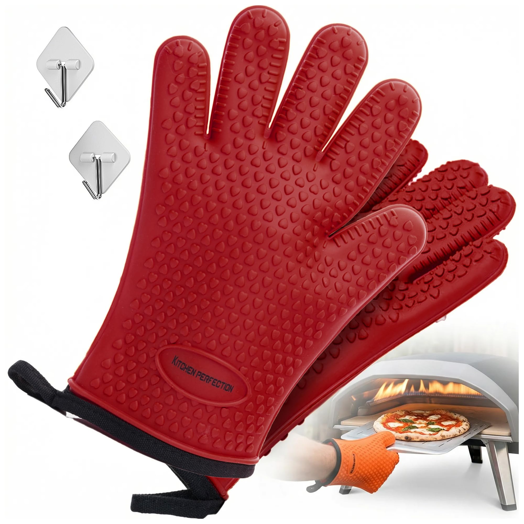 KITCHEN PERFECTION Silicone Pizza Oven Gloves - Heat Resistant Oven Mitts