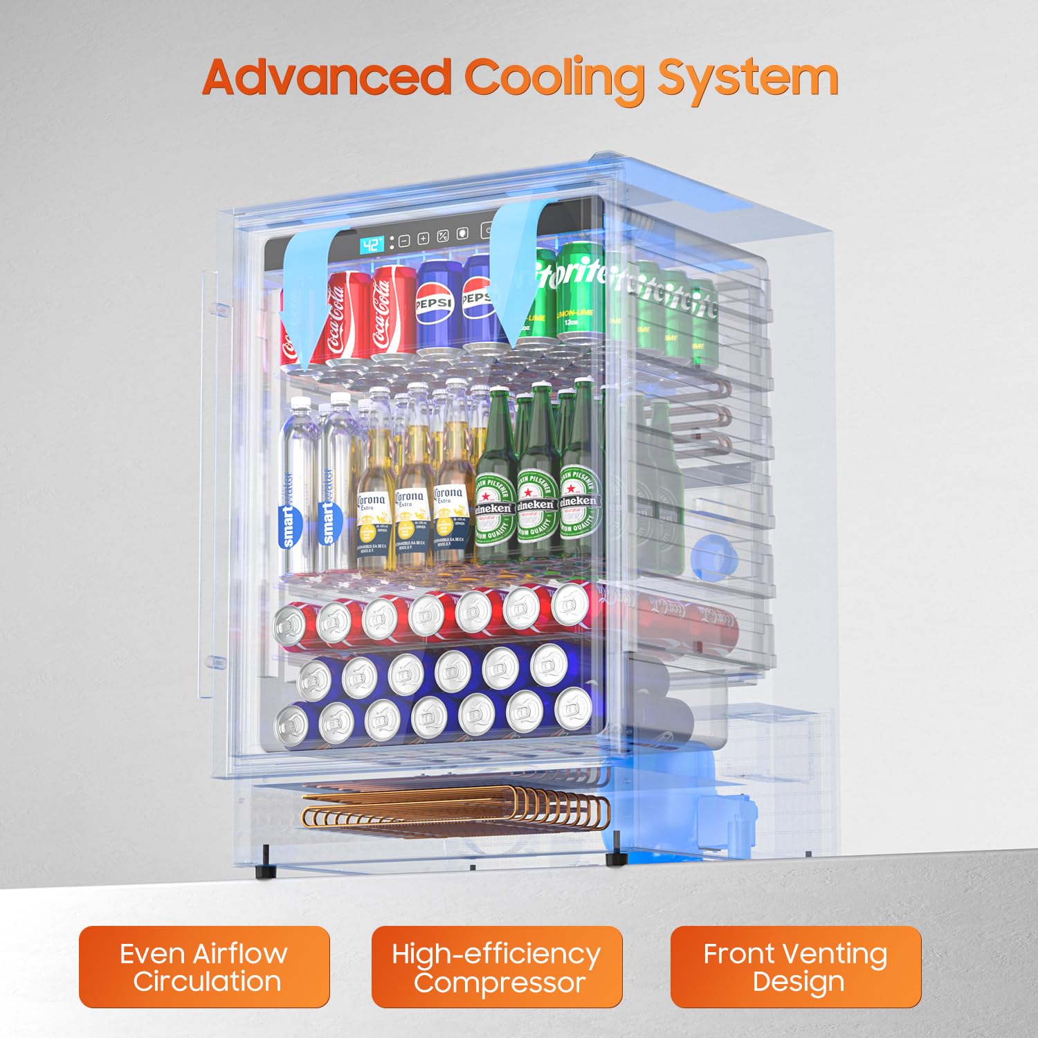 24’’ Beverage Refrigerator, 180 Cans Under Counter Refrigerator With Reversible Door, Built-In Or Freestanding Drink Fridge With Glass Door & LED Light For Soda, Beer Or Wine – Kitchen, Bar, Office on Fridge.com - View 3