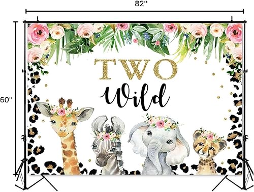 Miniatura 8 de Mocsicka Fondo de dos salvajes para niñas, safari en la selva, animales de 2 cumpleaños, decoración de fiesta de cumpleaños floral, fondo de fotos