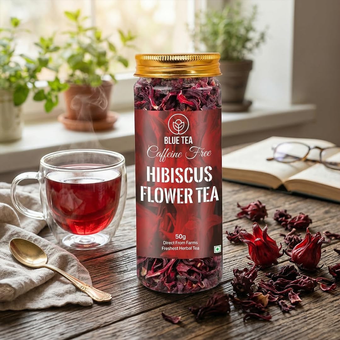 BLUE TEA - Hibiscus Tea - Classic - 50g - 80+ Cups | SKIN GLOW ENHANCING TEA, Karkade | Vitamin-C Rich | Tangy Taste - Flower Based - Herbal Tea - Gluten Free | Pet Jar Pack — view 7