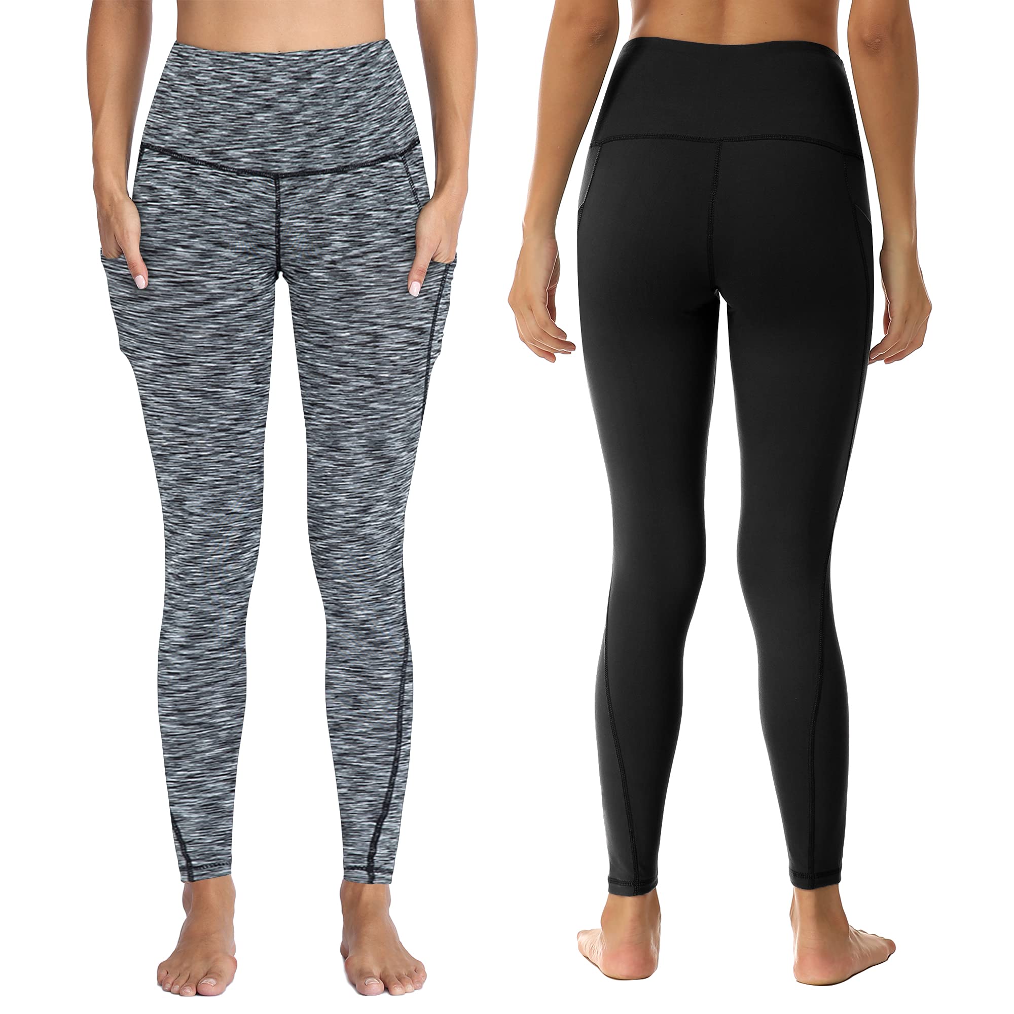 HIGHDAYS Legginsy dla kobiet – legginsy treningowe z wysokim stanem, kontrola brzucha, nieprzejrzyste, wąskie, miękkie spodnie do jazdy na rowerze, jogi, biegania, Czarny/Mix Czarny, XXL