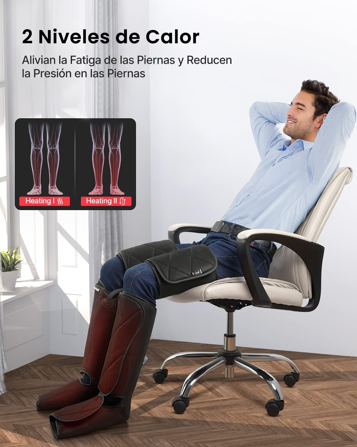 RENPHO Masajeador de Piernas con Calor, Masajeador de Compresión de Aire para Relajación de los Músculos del Muslo del Pie de la Pantorrilla, 2 Calor 6 Modo 4 Intensidad para Reducir la Fatiga