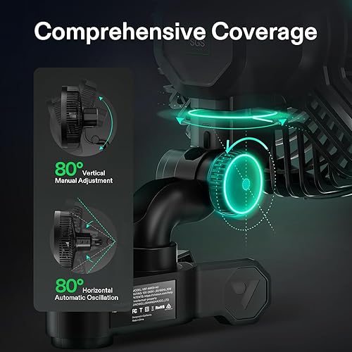 Miniatura 3 de VIVOSUN AeroWave E9 - Ventilador de tienda de cultivo de 9 pulgadas, motor EC, controlador por WiFi, ventilador de clip oscilante automático