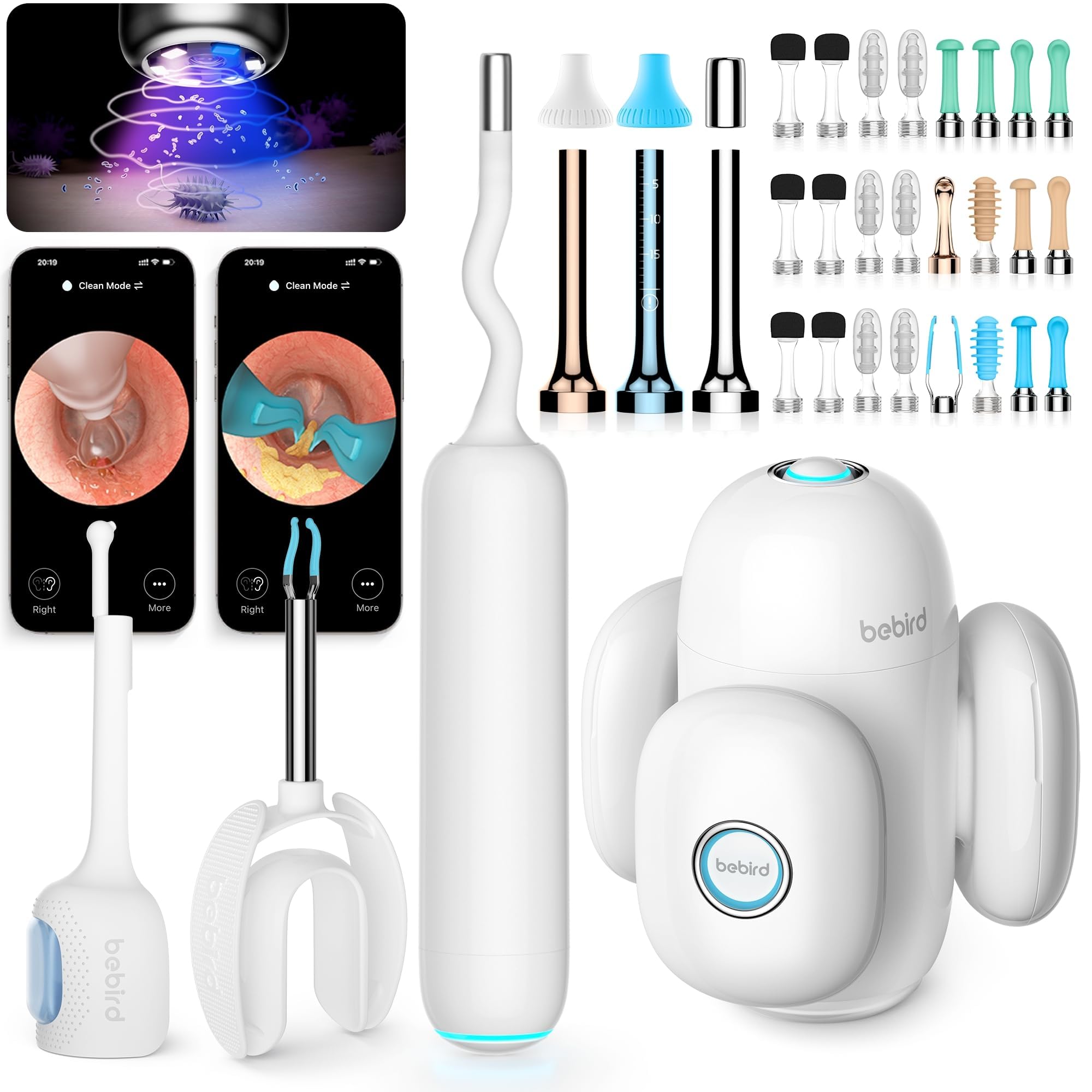 Bebird Home 30S Ear Wax Removal, Smart Ear Care System Cleaner Kit, Wireless Scope Silicone Flex Otoscope Camera, UVC LED Light, Visual-Drop Ear Cleaning Dropper, Earwax Remover Tweezer Tool Adult/Kid-image-7