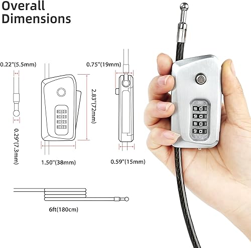 Miniatura 2 de Candado de cable pitón de 6 pies para bicicleta, bicicleta, bloqueo de cámara de sendero, cerradura de combinación de 4 dígitos, candado antirrobo