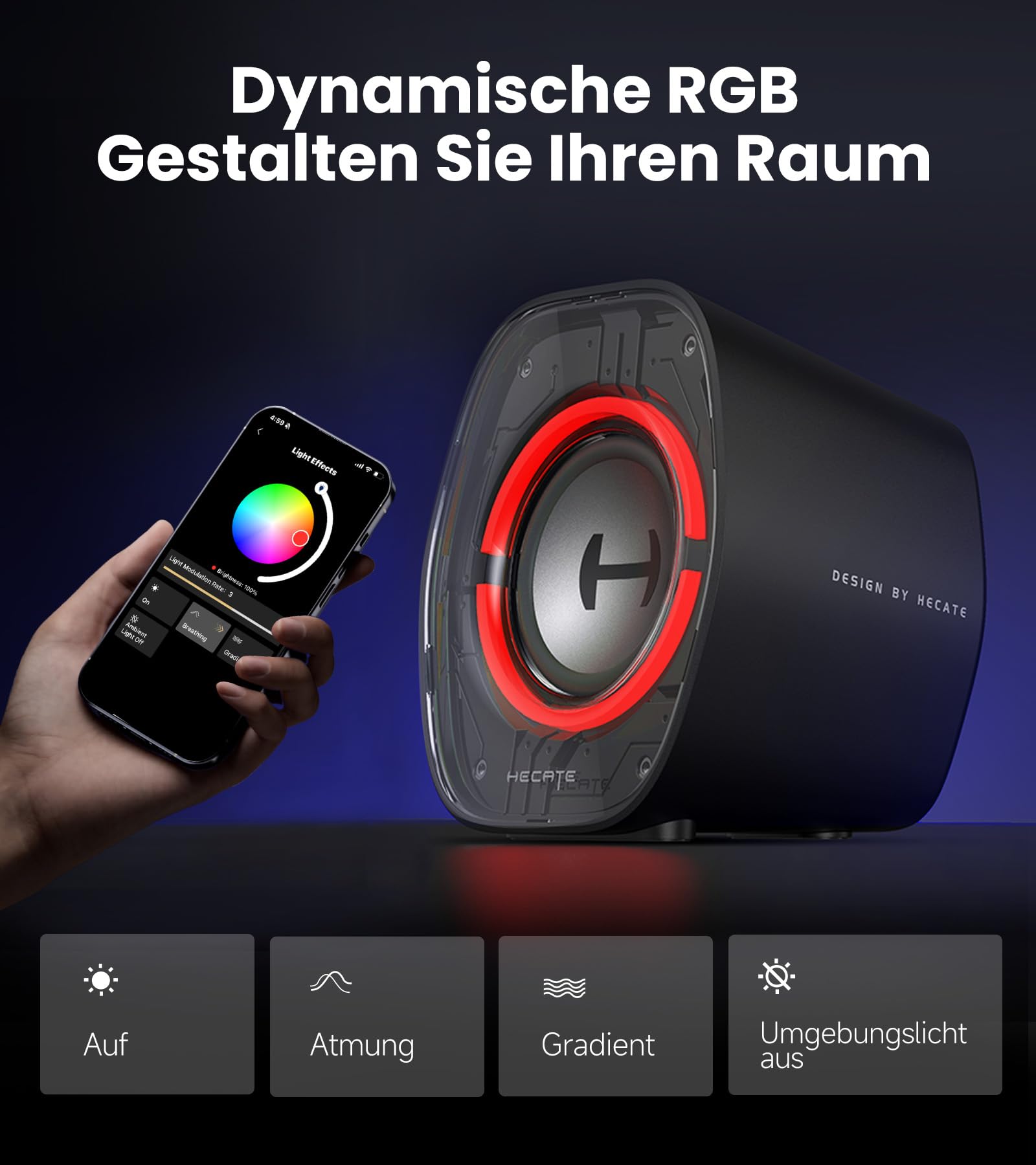 Edifier G1000 II Desktop-Computerlautsprecher, 2,5-Zoll-Breitbandlautsprecher mit Verbessertem Bass, Dynamische RGB-Beleuchtung, Bluetooth 5.4/USB-C/AUX, Gaming-Lautsprecher für PC/PS5/Switch, Schwarz