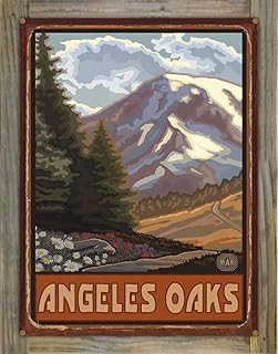 Angeles Oaks Rustic Metal Print on Reclaimed Barn Wood from Travel Artwork by Artist Paul A. Lanquist 17" x 23"