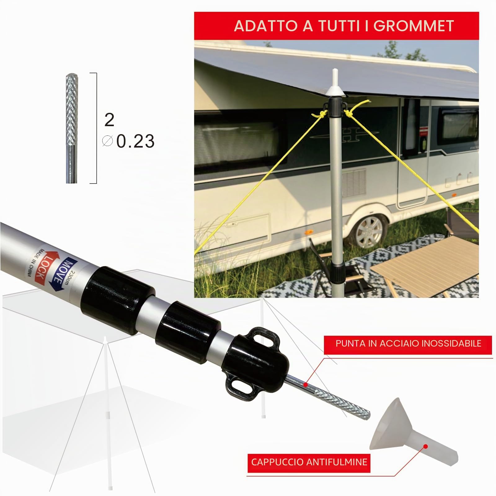 Tenda da sole per roulotte con 2 listelli con diametro di 4,8 e 6,8 mm, adatta per roulotte, impermeabile e resistente ai raggi UV, 3,5 m