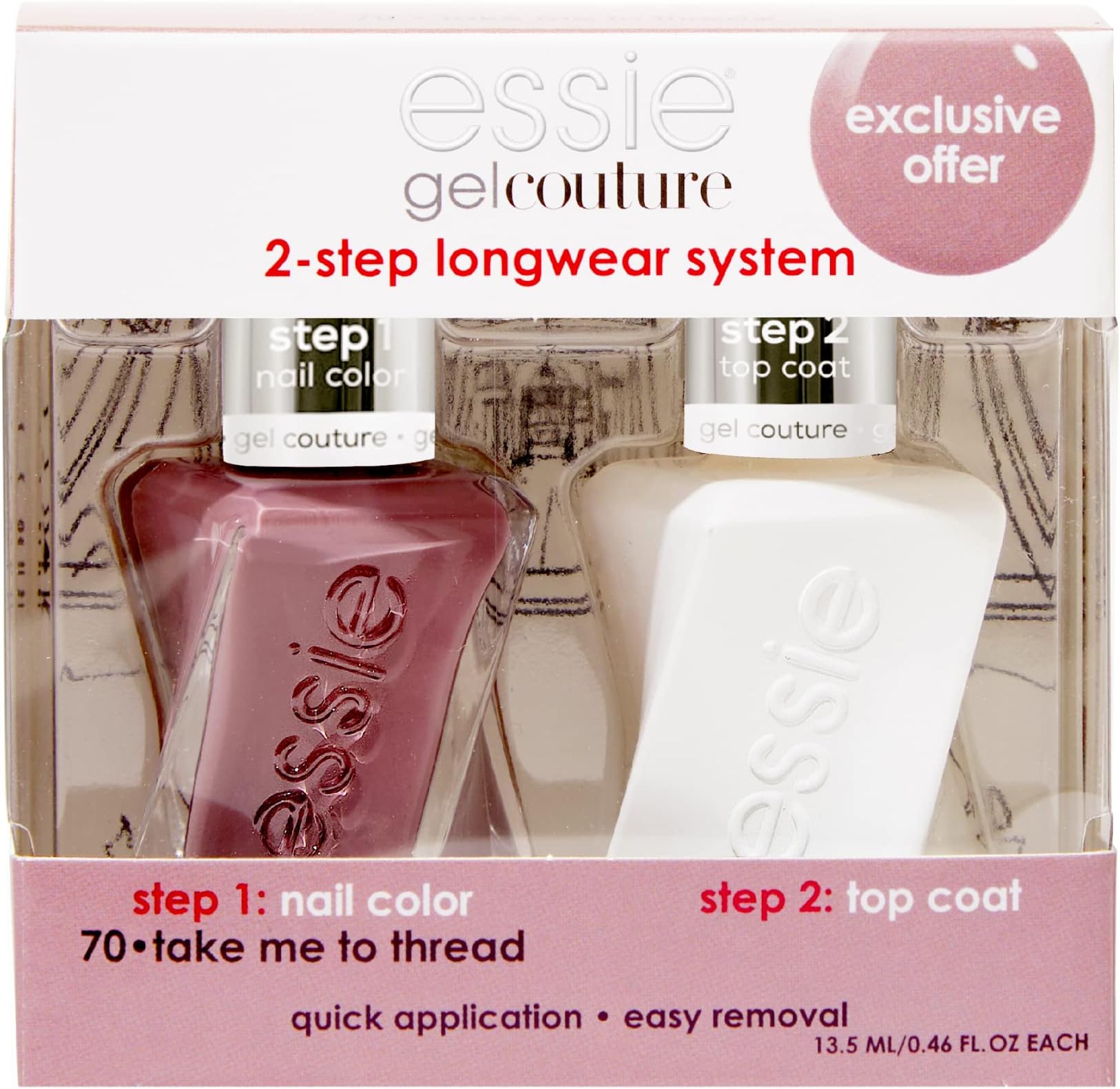 Gel Couture Nail Polish Kit, Mauve Nail Polish + Top Coat, Take Me To Thread, 0.46 oz each