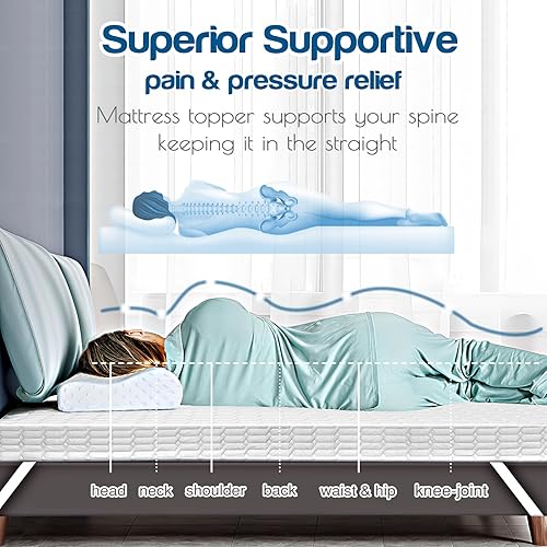 Miniatura 5 de PECASOY Cubrecolchón de espuma viscoelástica refrescante de 3 pulgadas, cubrecolchón de espuma de apoyo de alta densidad con funda de bambú lavable