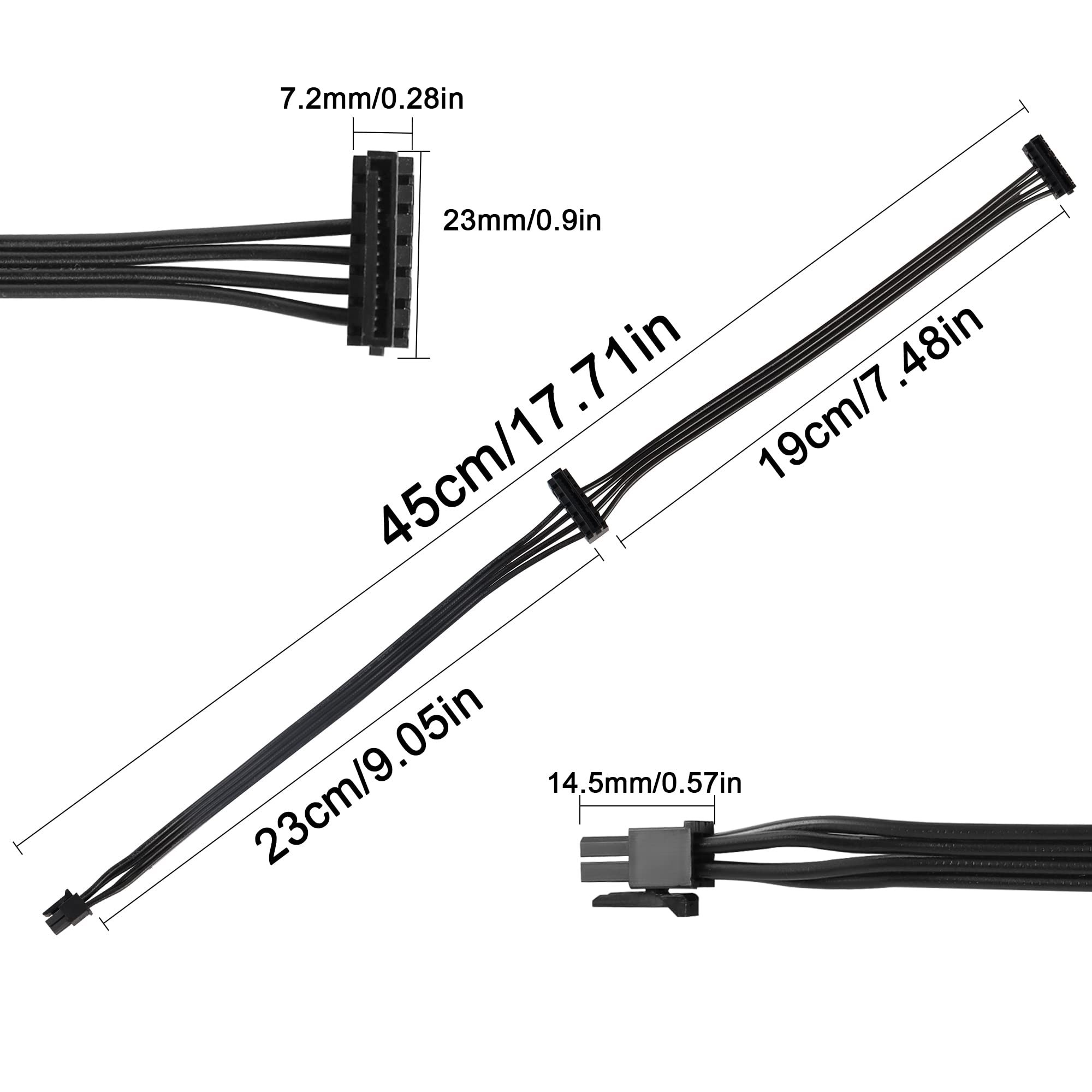 QIANRENON Mini 4-pinowy kabel dysku twardego SATA 2 x kątowy kabel rozszerzenia kabla zasilającego SSD SATA 4-pinowy kabel zasilający 1-2