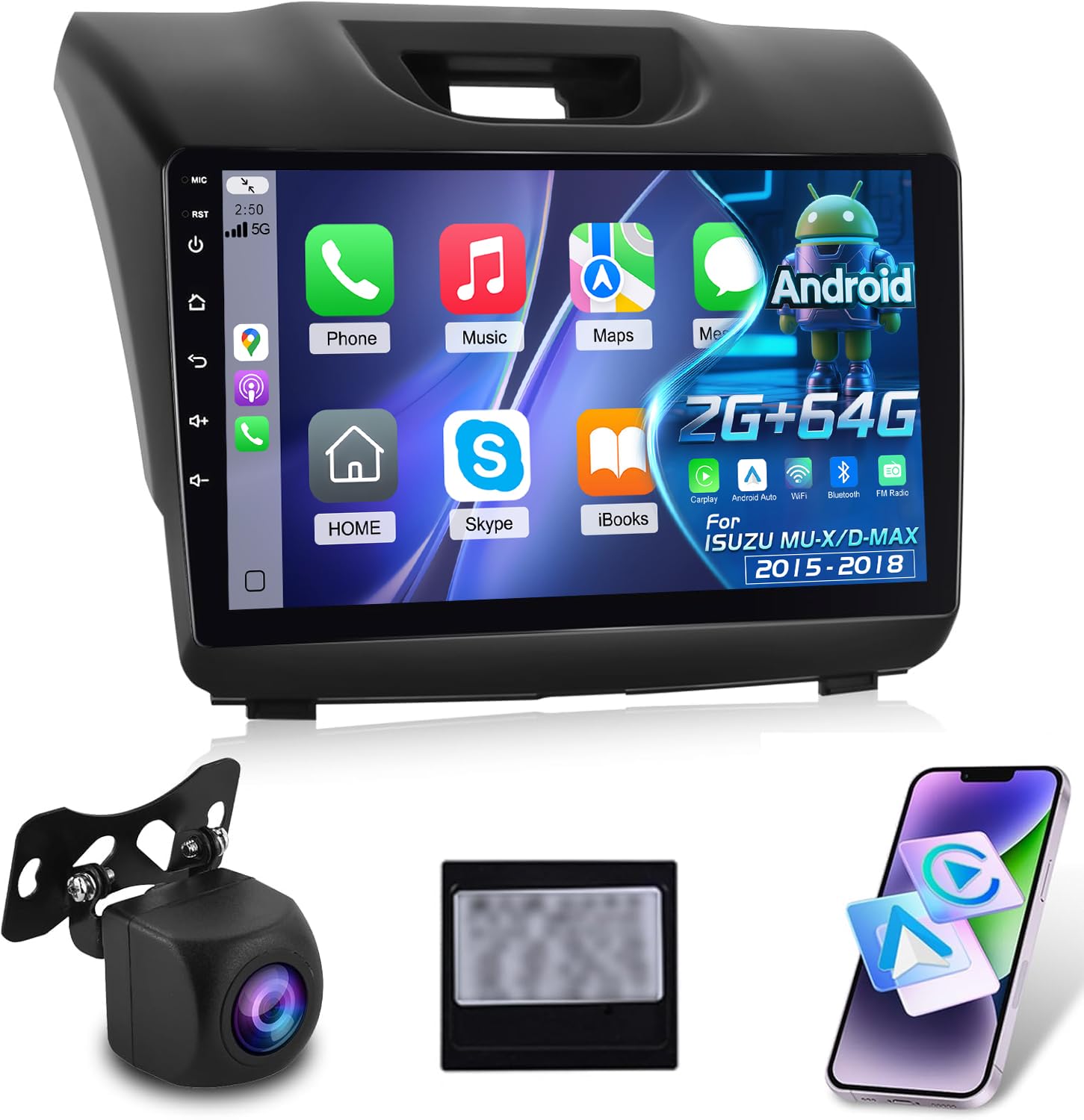 NHOPEEW Autoradio Android 2G+64G pour Isuzu MU-X/D-Max 2015-2018 - sans Fil Carplay & Android Auto - Stéréo Android 9 Pouces avec WiFi EQ GPS Mirror Link FM RDS + AHD Caméra de recul&Mic