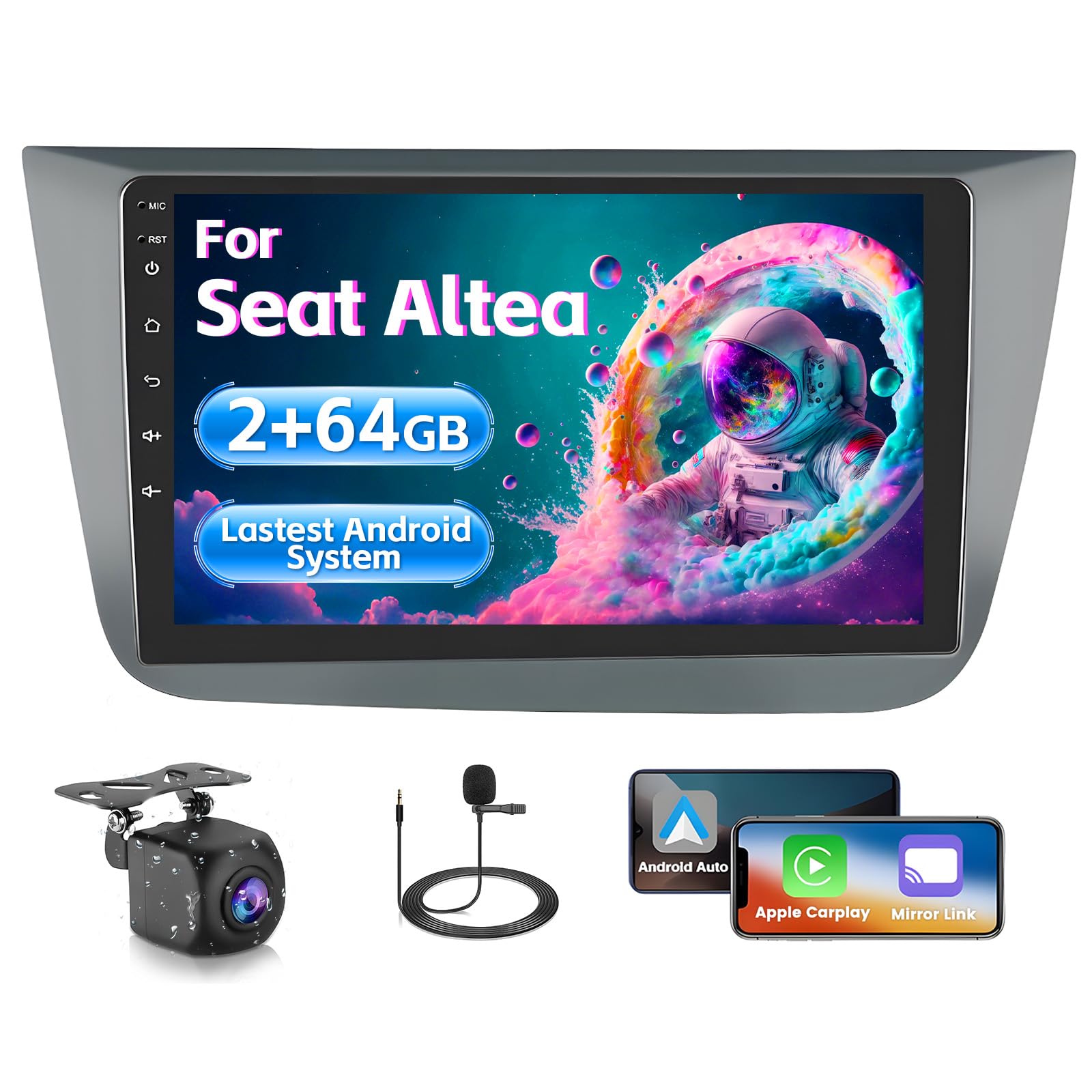 Inefala 2+64G Android 15 CarPlay Radio para Seat Altea 2004-2015, Pantalla Táctil de 9 Pulgadas con Inalámbrico CarPlay y Android Auto, Soporte Navegación GPS Mirror Link Bluetooth RDS AHD Wi-Fi DSP