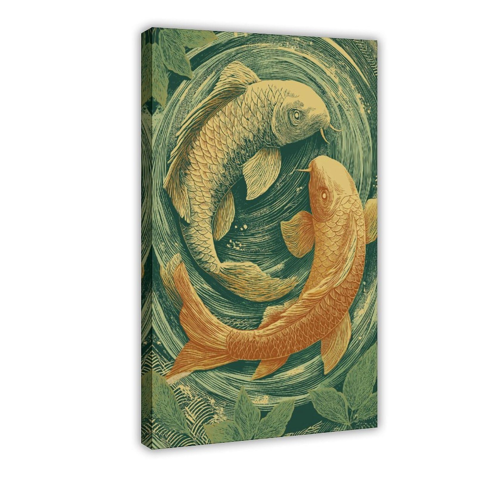 YWTJAX Koi Fish Linocut Poster Canvas Poster for Office Decor Gift