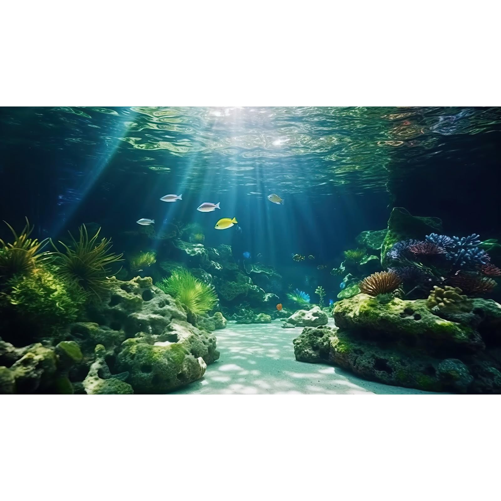 Under The Sea Aquarium Background Underwater Scene Corals Reefs Fish Tank Background Deep Ocean Sea Rock Cave Sunray Terrarium Backgrounds Underwater Marine Life Aquarium Backgrounds 36x18in