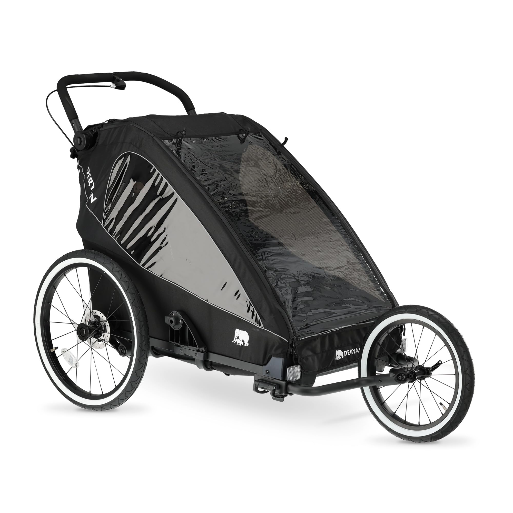 Deryan Luxus 3-in-1 Rimorchio per Bicicletta v2 per 2 Bambini – Rimorchio per Bicicletta, Passeggino & Jogger – Passeggino Multifunzionale con Cintura a 5 Punti – Nero