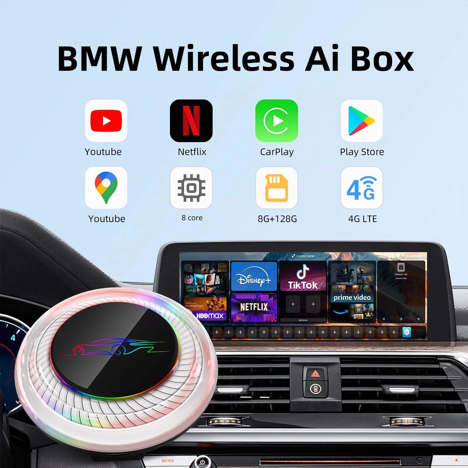 Multimedia wireless per BMW e altri con CarPlay/Android Auto | Android 13 8GB+128GB doppio WiFi 4G+HDMI Qualcomm 6125 GMS Google Play GPS GLONASS Beidou e navigazione in tempo reale