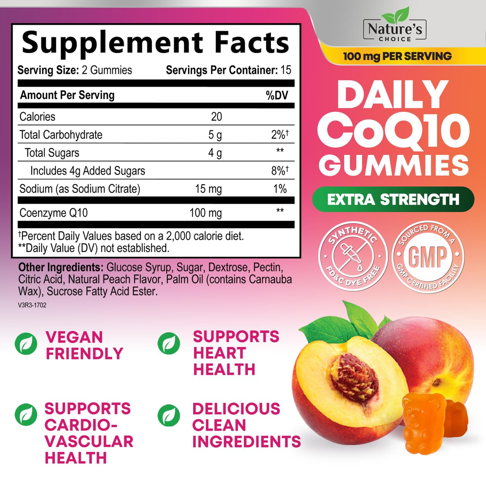 CoQ10 Gummies 100mg - 3X Strength Co Q10 Gummies - High Absorption Coenzyme Q10 Heart Health & Cellular Energy Support - Co Q 10 Gummy Antioxidant Supplement - Vegan - Tasty Peach Flavor - 30 Gummies — Amazon image 2
