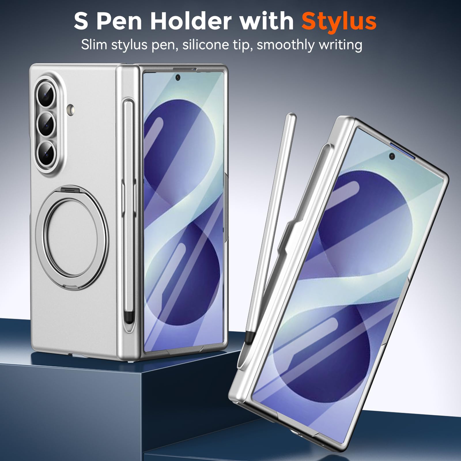 Custodia per Samsung Galaxy Z Fold 8 con portapenne e pennino capacitivo, compatibile con Magsafe anello di rotazione magnetico con cavalletto protezione dello schermo copertura completa