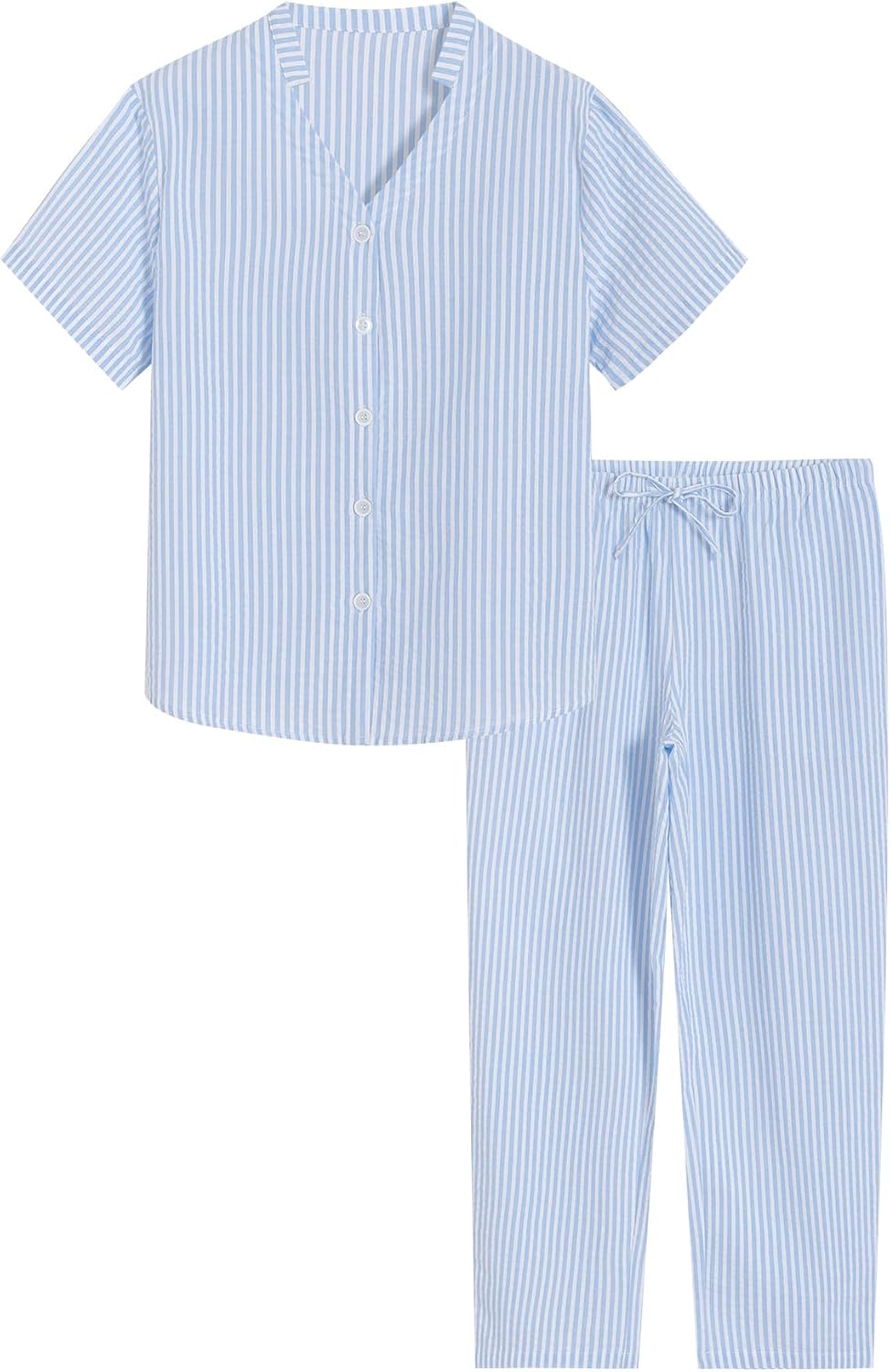 Latuza Women's Petite Seersucker Pajamas Set Cotton Pj Set Petite Size