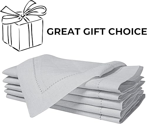 Miniatura 295 de Servilletas de lino y algodón de 18 x 18 pulgadas natural con vainica, servilletas de boda, servilletas de cóctel, servilletas de tela, servilletas