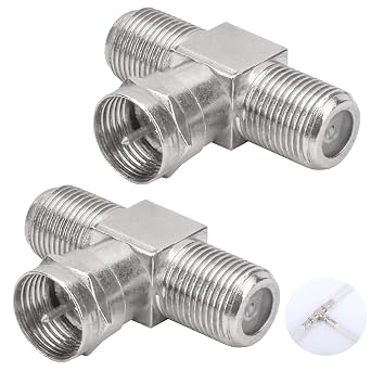 Sankoly 2-Pack F Type 3 Way Splitter TV Splitter 2 in 1 Coaxial Cable Splitter Adapter Connecter for TV Video VCR Antenna Cable Satellite