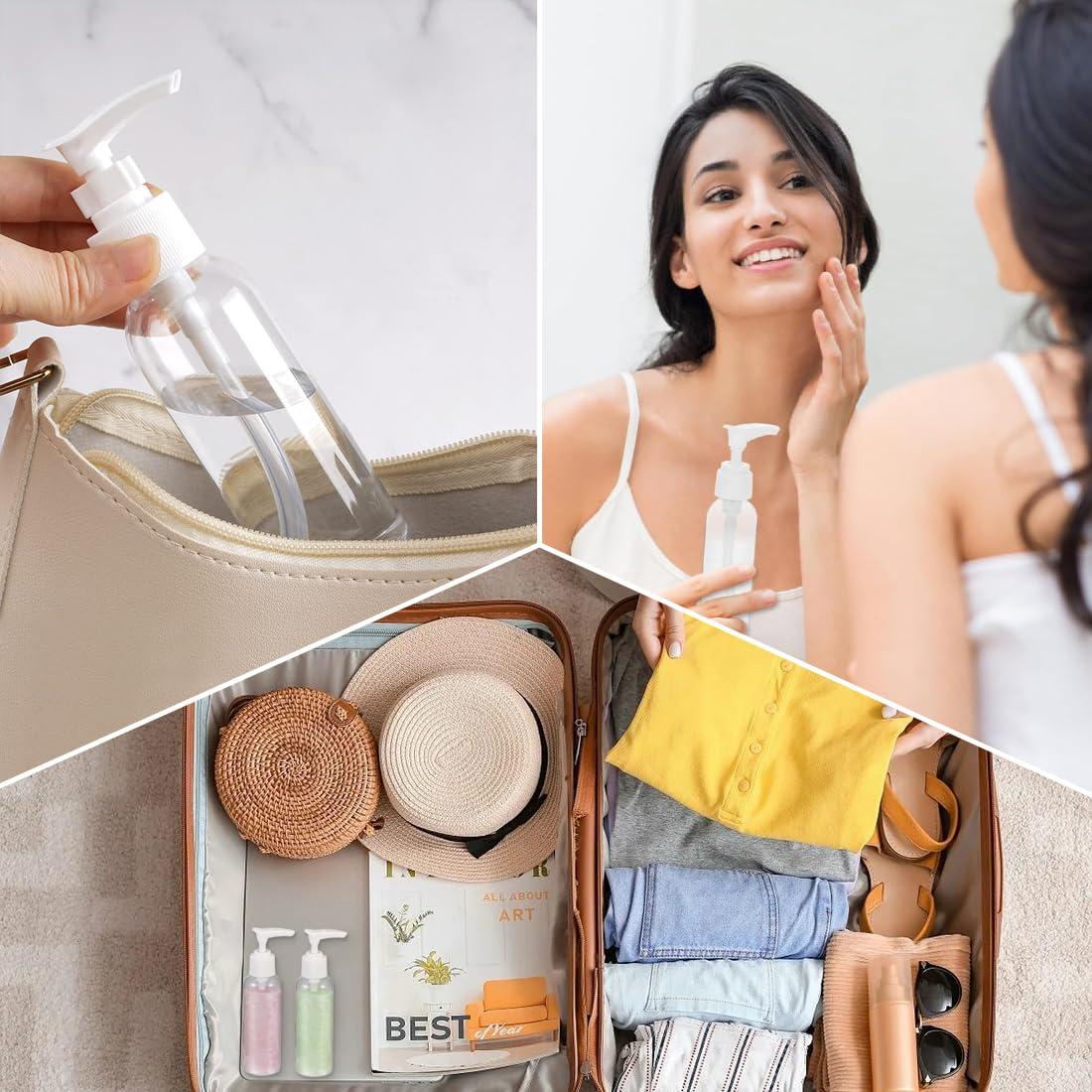 4 Pezzi Flaconi da Viaggio 100 ml, Bottiglie da Viaggio Trasparenti, Contenitori da Viaggio per Liquidi, Boccette Contenitori Ricaricabile, per Cosmetici, Lozione, Bagno, Shampoo