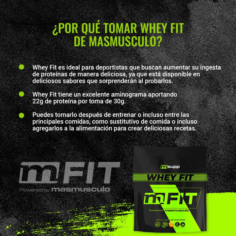 MASmusculo - Whey FIT - Proteína Whey - Proteína Suero de Leche - 2 kg - Bolsa para 2 Meses - Regeneración Muscular - Mejora el Rendimiento - Fresa