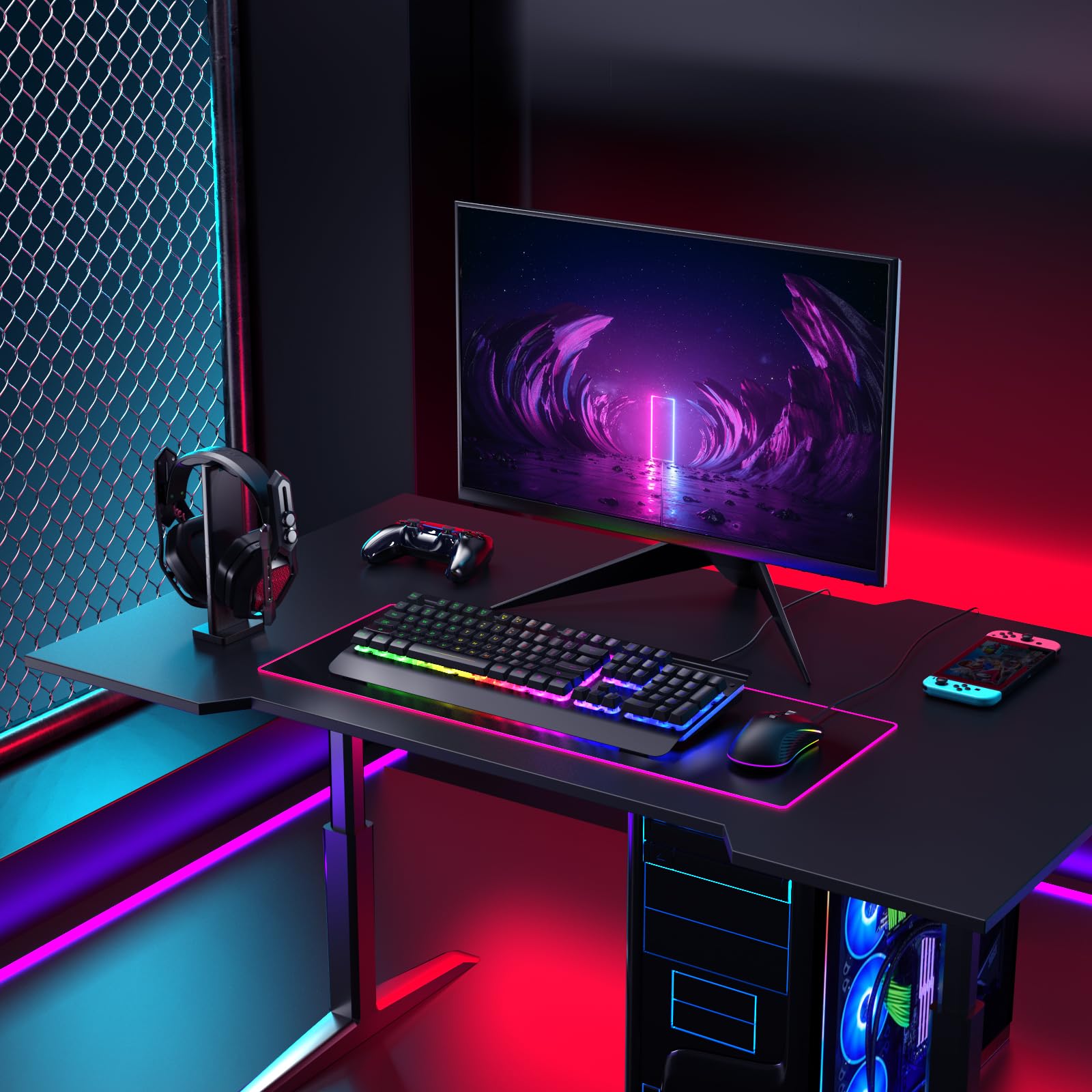 Tastiera da gioco e mouse, 104 tasti, pannello interamente in metallo illuminato, tastiera silenziosa per computer, poggiapolsi, mouse da gioco retroilluminato a LED, 4200 DPI, set con