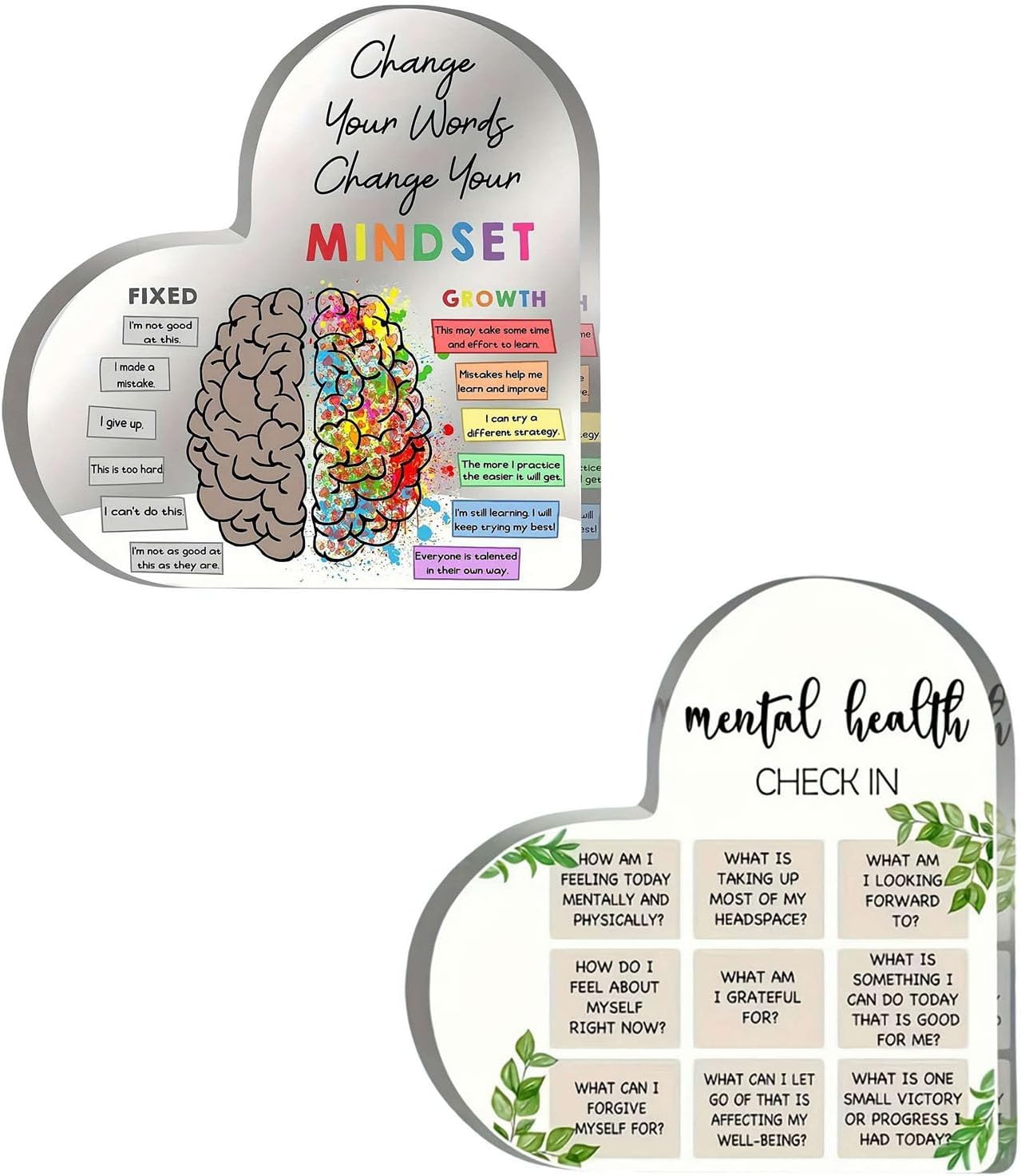 Mental Health Decor, Psychotherapy Affirmations Heart Acrylic Sign, Gentle Reminders Decor, School Counselor Sign,Positive Affirmations Desktop Art Decor for Therapy Counseling Office (2pcs)