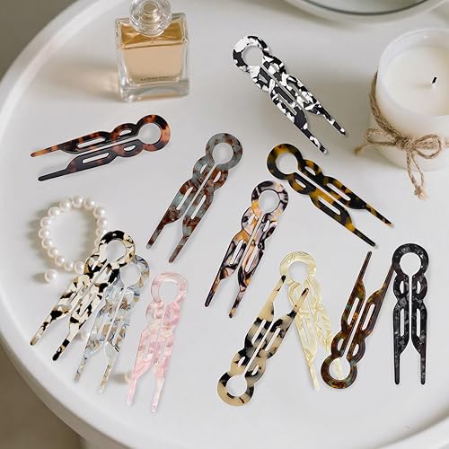 Miniatura 5 de 4 horquillas francesas en forma de U para mujer, pinzas de acetato para cabello grueso, fino y fino, pasadores decorativos para moño en negro y