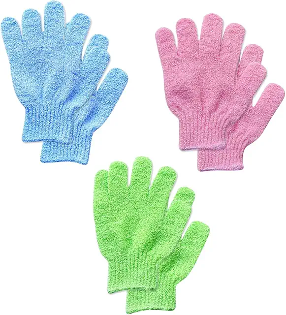 6 Pcs Bamboo Exfoliating Gloves - Scrub Handschoen for Dead Skin & Ingrown Hair