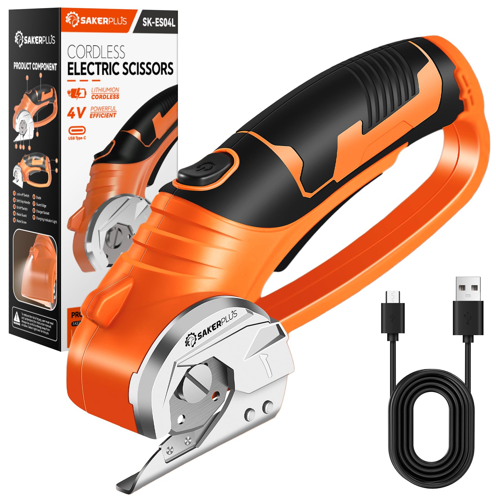 SakerPlus Cordless Electric Scissors, 4V Rechargeable Cardboard Cutter