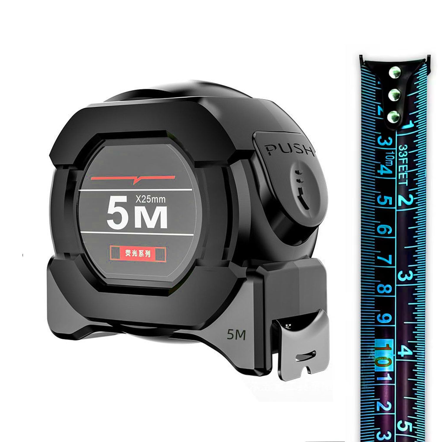5 Meter Measuring Tape with Auto-Locking and Retracting Feature, Heavy Duty Unbreakable ABS Case with Belt Clip- One-Man Operation, Measure in Inch & Centimeters. Blue-image-12