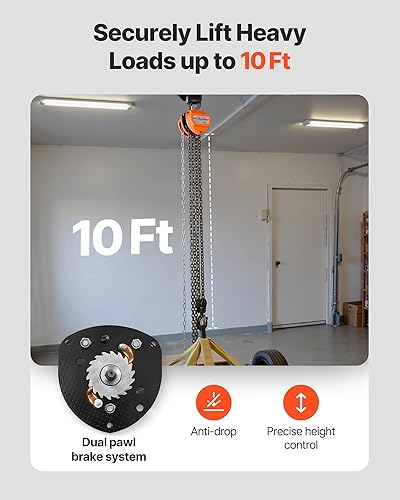 Miniatura 12 de VEVOR Polipasto de cadena manual, capacidad de 1/2 tonelada de 1100 libras, bloque de cadena manual con cadena galvanizada G80 mejorada, altura