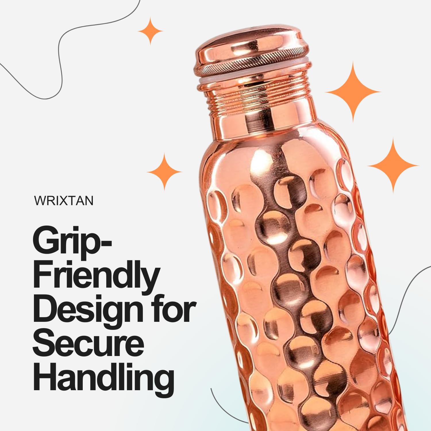 Pure Copper Water Bottle – 1 Liter (34 Oz) | Diamond Textured Design | Leak-Proof, Durable & Eco-Friendly | Elegant & Sustainable Hydration Companion for Office, Gym, Yoga & Travel