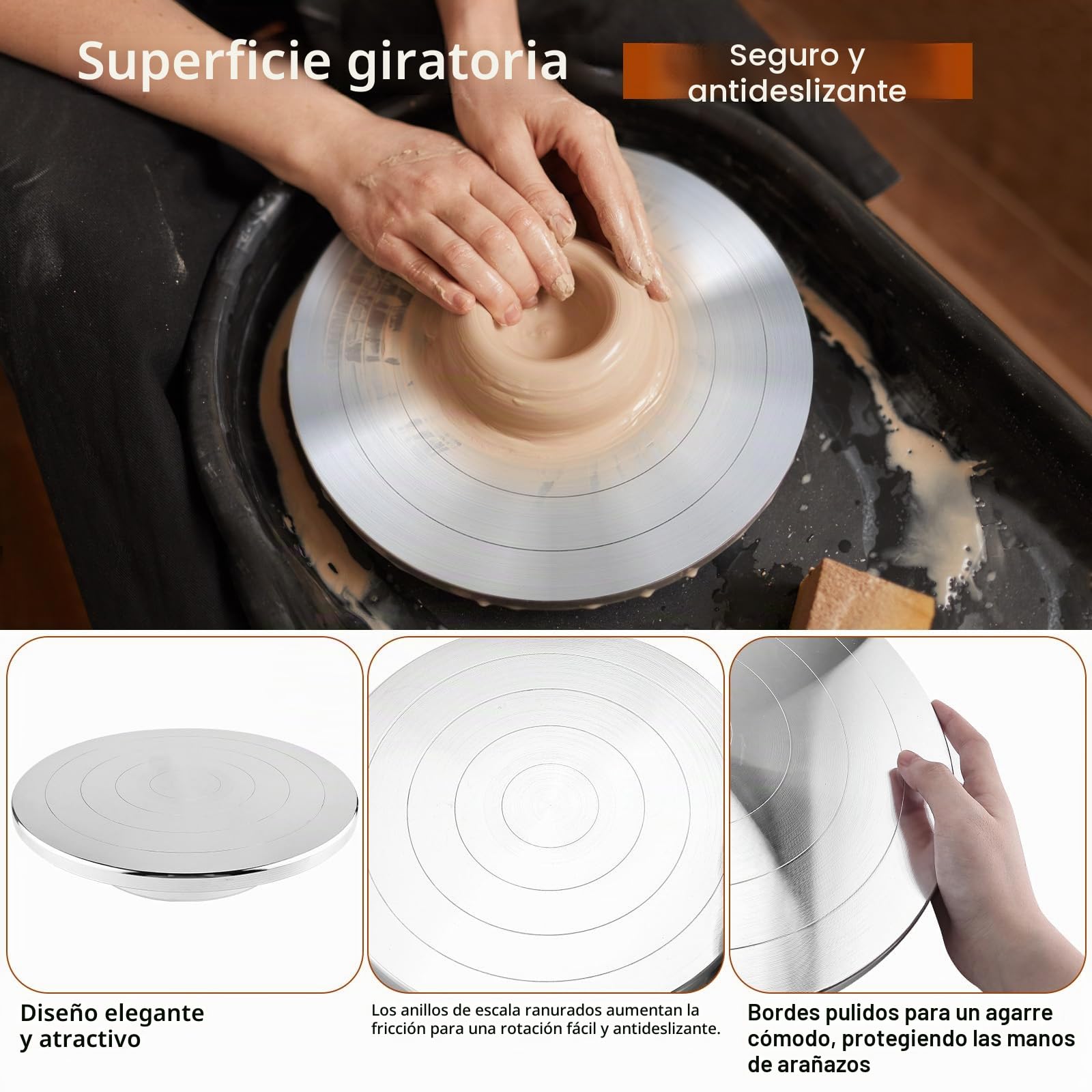 Homtone Torno de alfarero giratorio de 20 cm con juego de herramientas, rueda de alfarería de doble cara, rueda de bandas de metal de aleación de aluminio de alto rendimiento, para giro manual