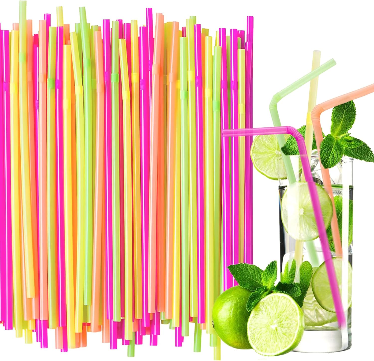 Drinking Straws, 100 Pcs Bendable Plastic Drinking Straws, Disposable