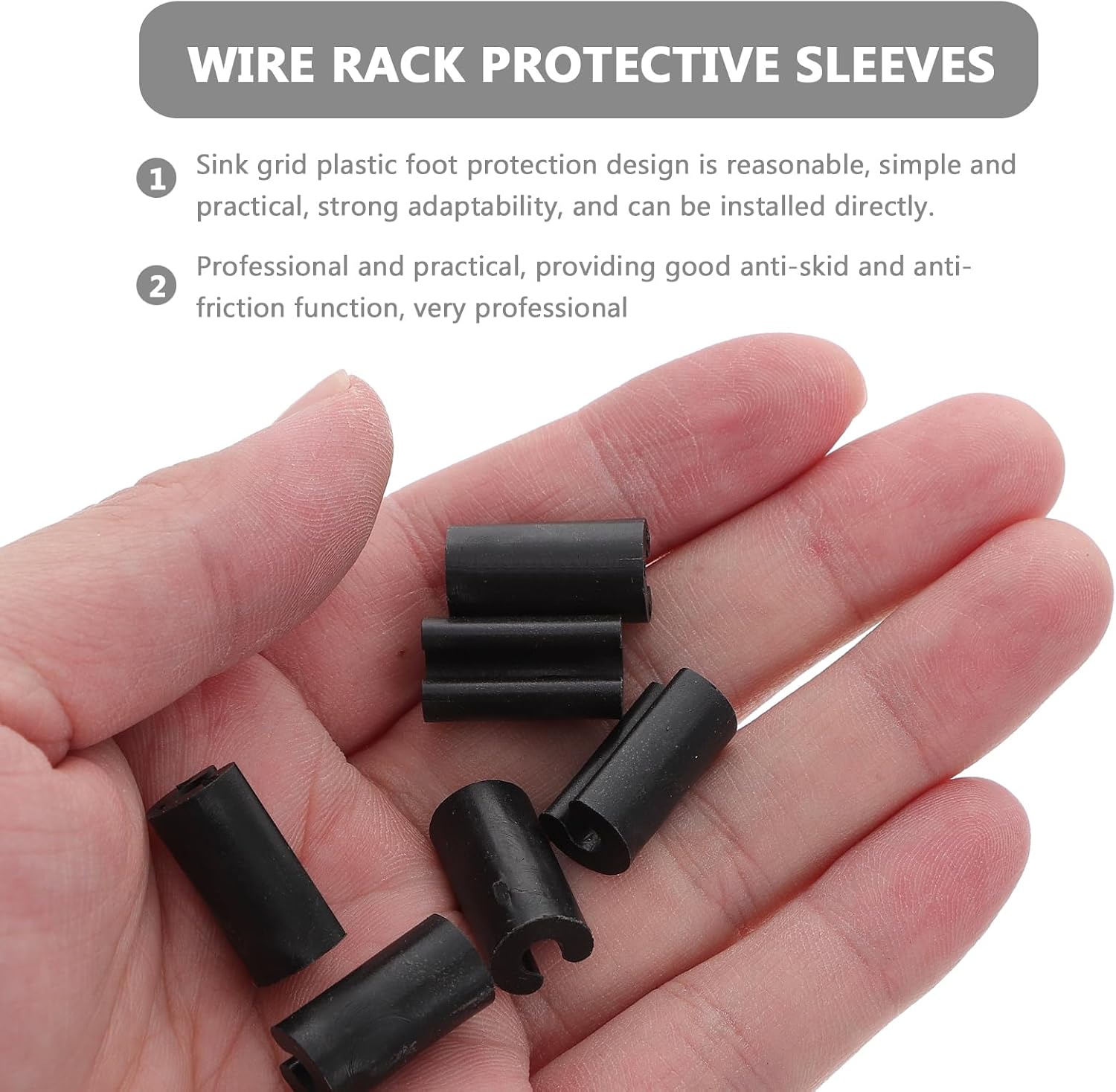 DOITOOL Sink Grid Feet Wire Shell Sink Protectors Anti-Slip Rubber Feet for Kitchen Rack Bottom Replacement 0.74X0.39X0.35In Black