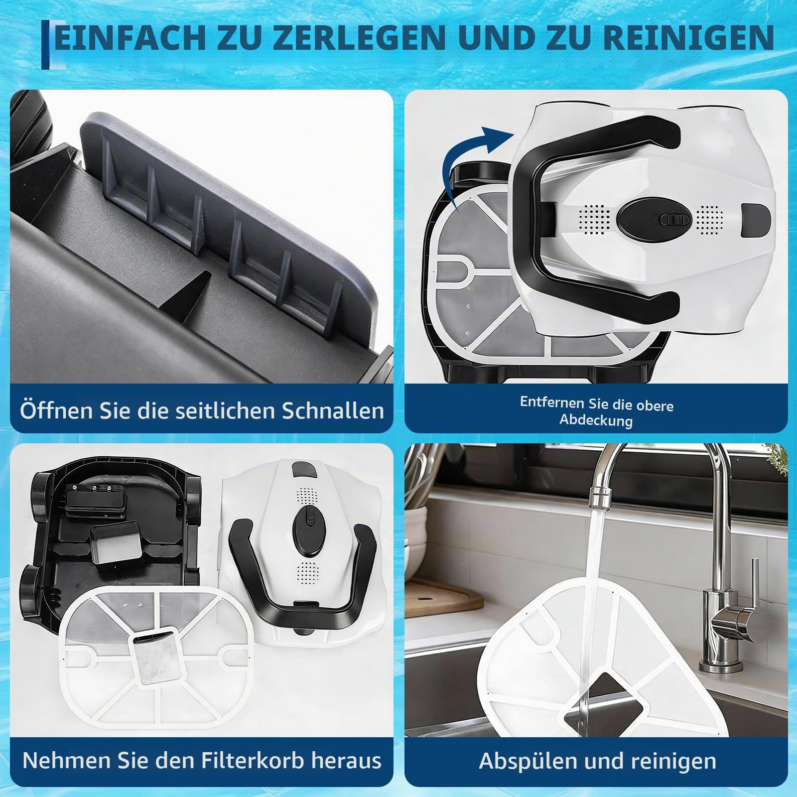 Poolroboter Kabelloser Poolsauger für Aufstellpool, bis 130 Min Akkulaufzeit, automatische Rückkehr zum Beckenrand, effizienter Bodenreiniger mit Filtersystem, leichtes Design und einfache Bedienung
