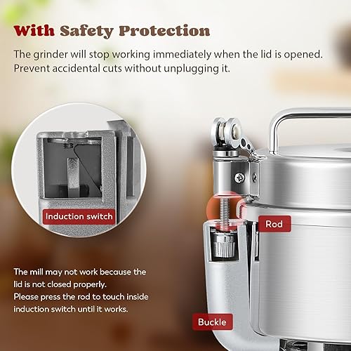 Miniatura 3 de Moongiantgo Molino de grano eléctrico de 28.22 oz de acero inoxidable de alta velocidad, pulverizador, motor comercial con protector de sobrecarga,