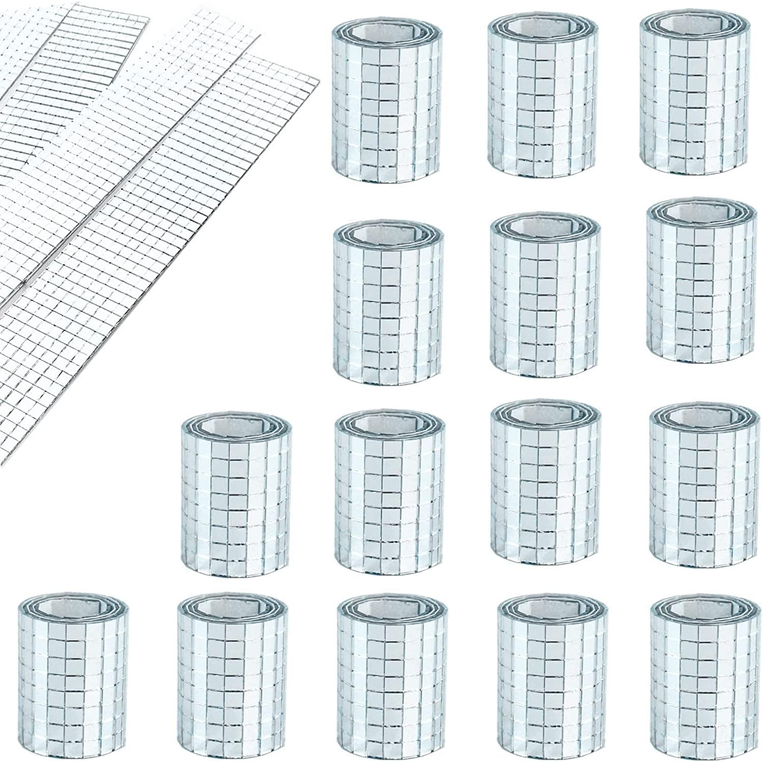 REDODECO Real Glass Silver Mirrors Mosaic Tiles Sticker for Craft Square Glass Tiles Self Adhesive,5mm by 5mm (Silver, 7150PCS)