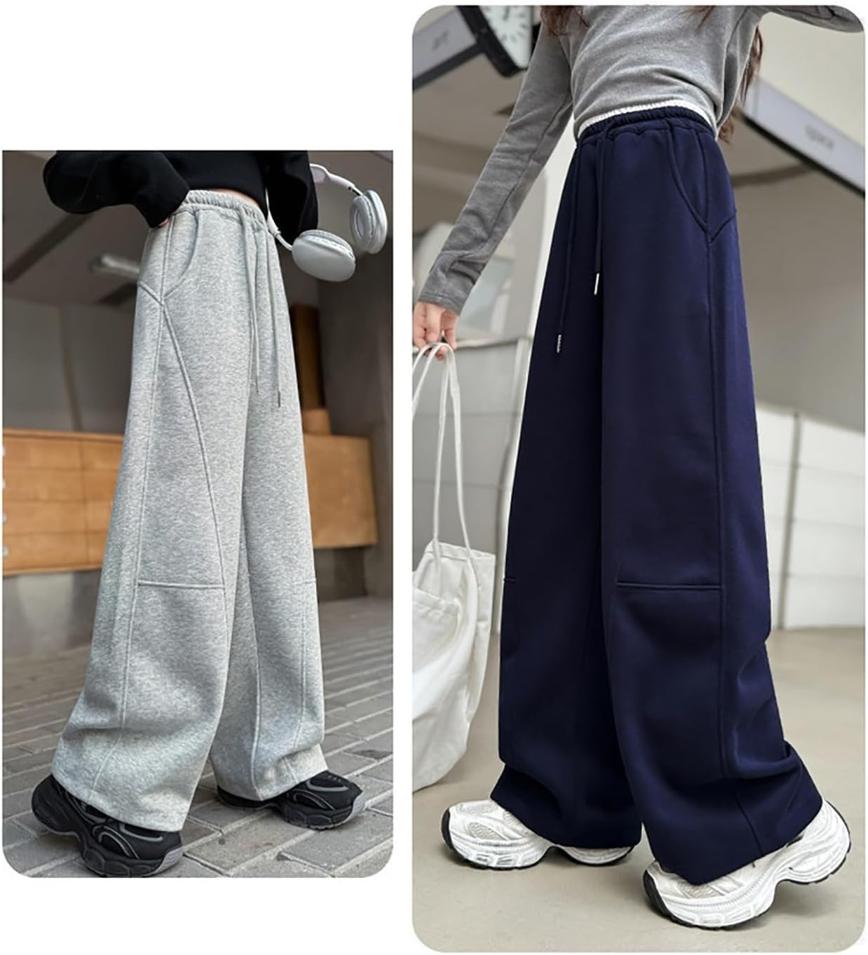 Girls Wide Leg Sweatpants Kids Casual Drawstring Thickened Fleece Joggers Teen Fall Winter Fashion Baggy Track Pants