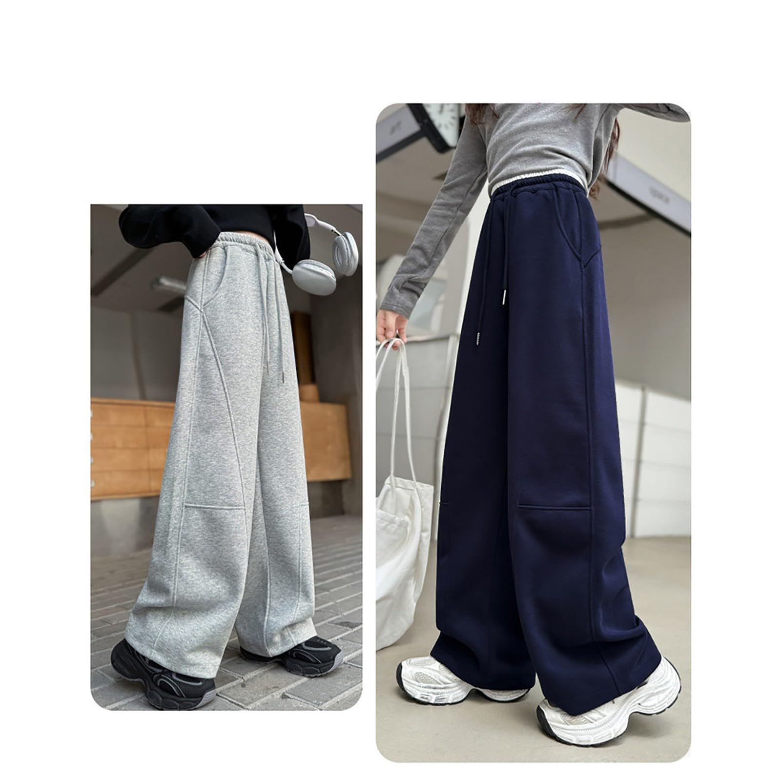 Baggy Gefüttert Sporthose Mädchen Zweifarbig Hohe Taille Sweatpants Girls Wide Leg High Waist Stretch Elastischer Bund Jogginghose Kids Streetwear Trainingshose Kinder