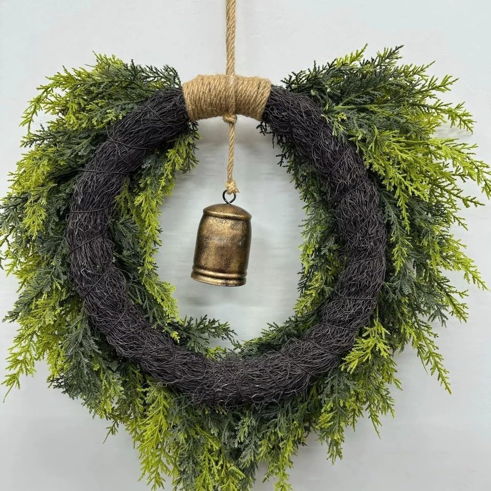 Corona de Navidad bohemia, guirnalda artificial en forma de corazón, 50 cm, decoración festiva para colgar en la pared para puerta del hogar