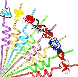 24PCS Ice Hockey Drinking Straws Reusable for Kids Ice Hockey Theme Birthday Party Favors Supplies Decorations with 2 PCS Cleaning Brushes (Ice Hockey)