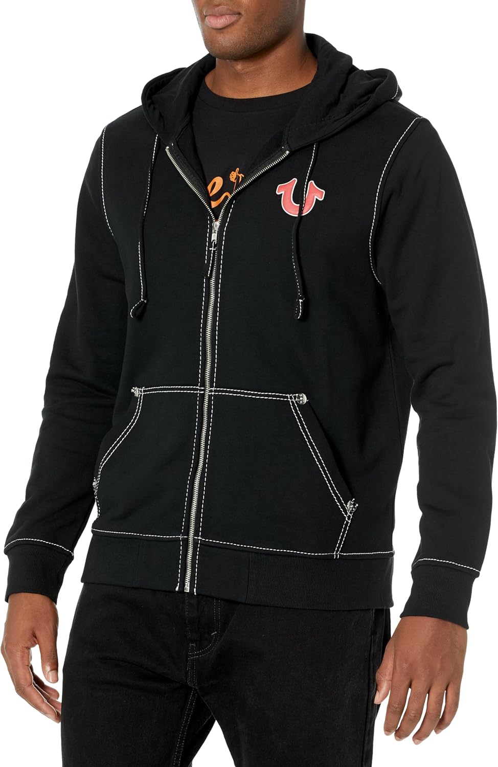 トップス archive TRUE RELIGION Zip Up Hoodies True Religion Men's Big T Zip Up Hoodie, Jet Black, Medium