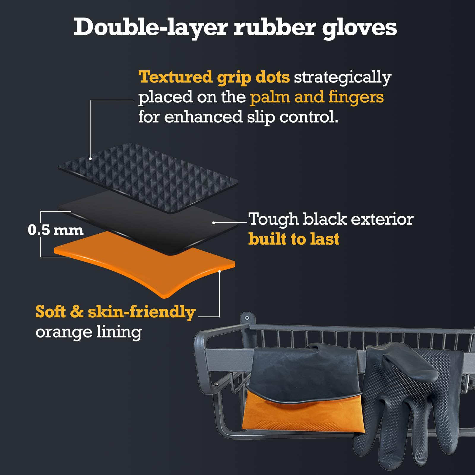 Guantes de goma natural engrosados, guantes para el hogar reutilizables, guantes de lavado de platos antideslizantes, guantes de limpieza de cocina (1 par, talla XL)