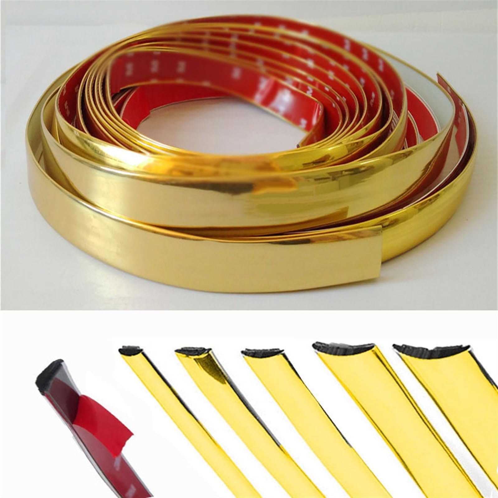 Ruban chromé pour moulures automobiles, Bande de moulage de garniture de voiture auto-adhésive dorée brillante, 49,2 pieds, 6-40mm, intérieur extérieur